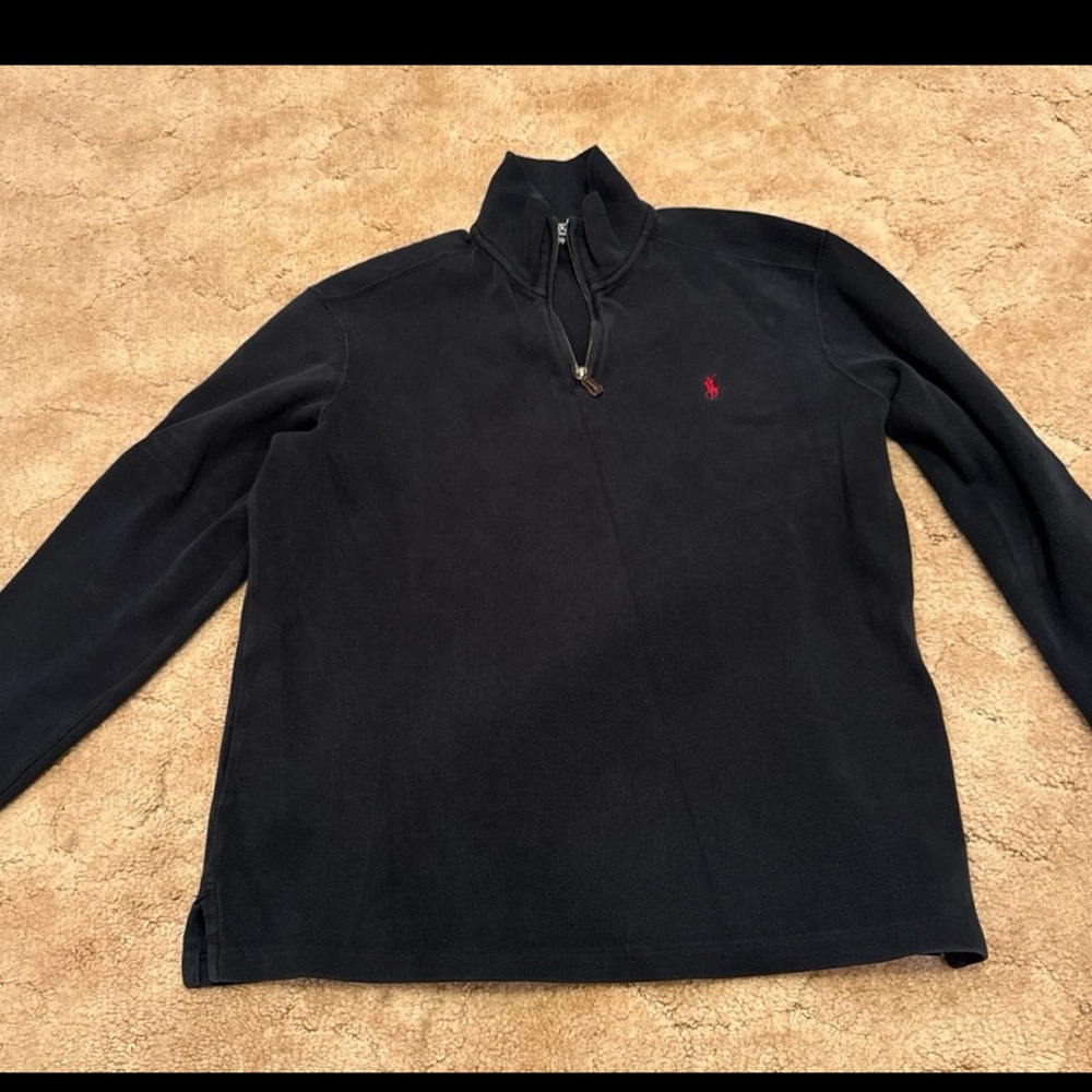 Polo by Ralph Lauren Black Quarter-Zip Sweatshirt with Red Pony